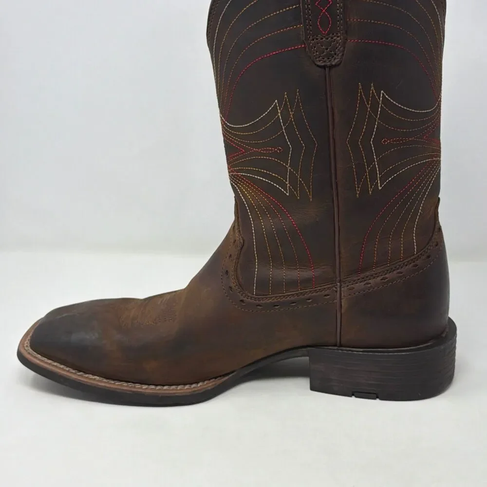 Ariat Sport Western Cowboy Boots Brown Leather Square Toe Men’s 10.5D 10010963